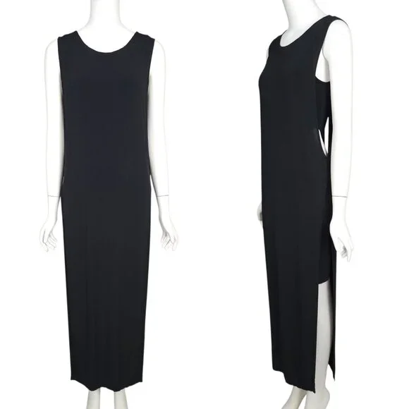 HELMUT LANG Faint Dress Size P Black High Slit Jersey Cutouts Sleeveless *READ* - Picture 3 of 14